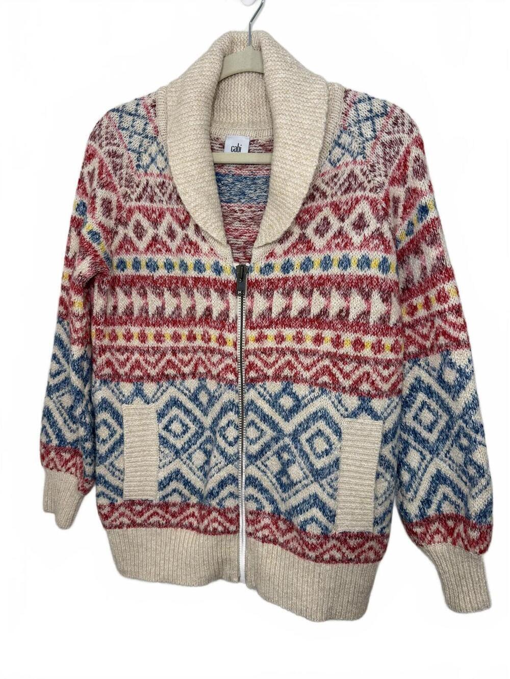 Cabi Highlands Chunky Knit Zip-Up Sweater Cozy Cardigan